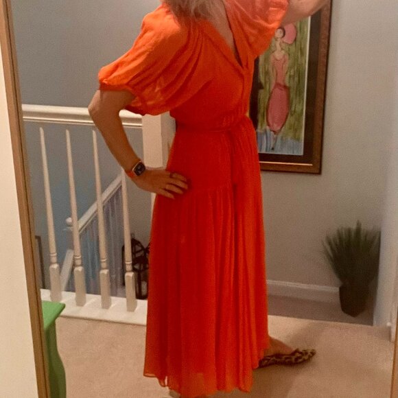 LA LINGE CONSTANCE CHIFFON ORANGE MIDI EASTER DRESS  SZ S CASUAL & FORMAL STYLE - Picture 12 of 15